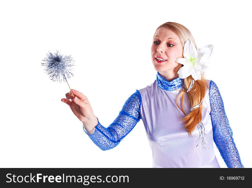 Girl dressed as magic fairy with stick