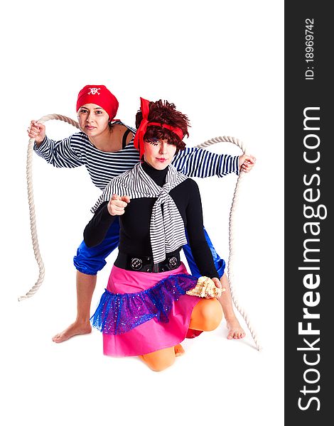 Two girls dressed as pirates