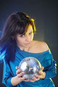 Portrait Of Young Woman With Disco Ball Stock Photos Portrait Of Young Woman With Disco Ball Stock Photos