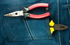 Blue Jeans And Tools In Pocket Royalty Free Stock Photography Blue Jeans And Tools In Pocket Royalty Free Stock Photography
