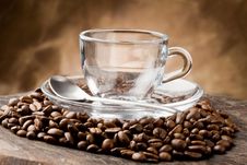 Empty Glass Cup On Coffee Beans Stock Photo Empty Glass Cup On Coffee Beans Stock Photo