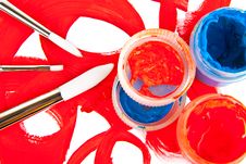 Three Brushes And Tubes With Paint Royalty Free Stock Photography Three Brushes And Tubes With Paint Royalty Free Stock Photography