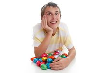 Boy With Easter Eggs And Looking Up Stock Images Boy With Easter Eggs And Looking Up Stock Images