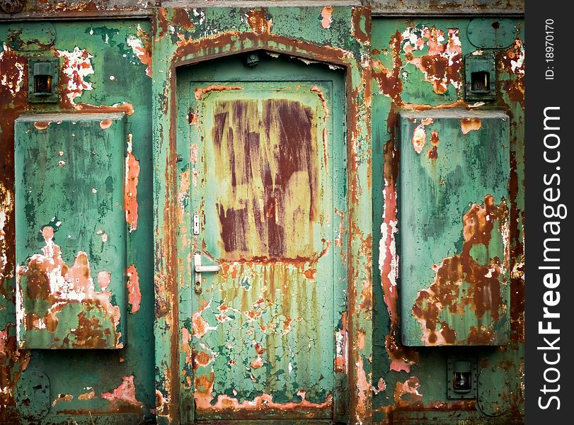 Old rusty metallic construction doorway. Old rusty metallic construction doorway
