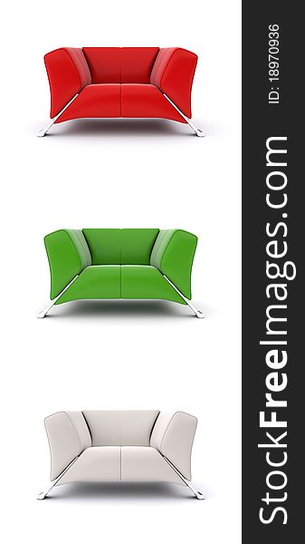 A set of multi-colored models of armchairs. A set of multi-colored models of armchairs