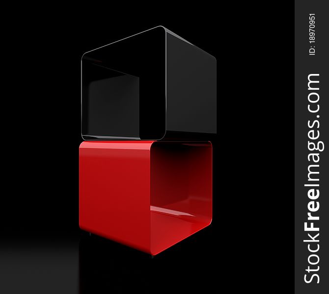 Two cubes on a black background. Two cubes on a black background