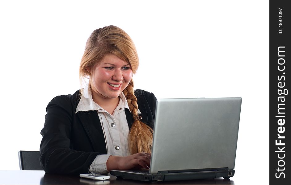 The Businesswoman Works At The Computer