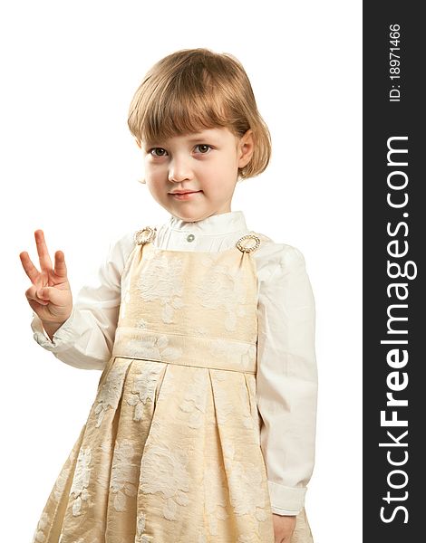 Standing little girl in dress. Studio shot isolated on white. Standing little girl in dress. Studio shot isolated on white.
