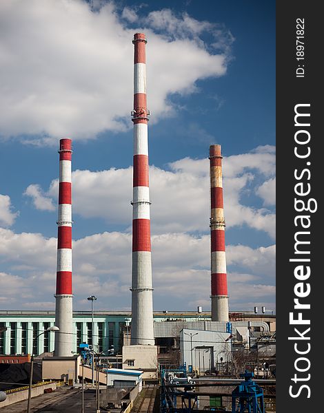 Power station with chimneys in sunny day , Poland. Power station with chimneys in sunny day , Poland