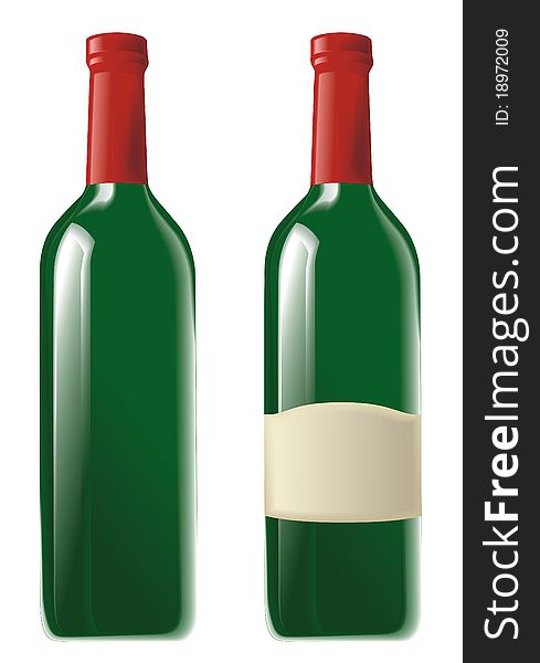 Two green wine bottle, isolated on white