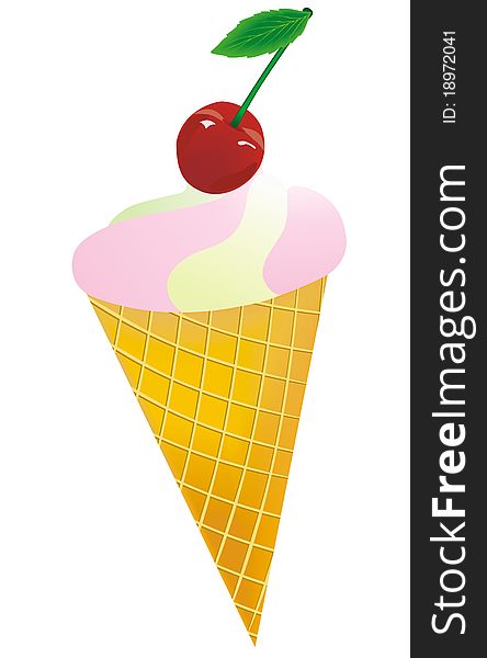 Ice cream cone with cherry