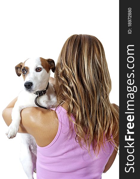 Woman with small jack russel terrier. Woman with small jack russel terrier