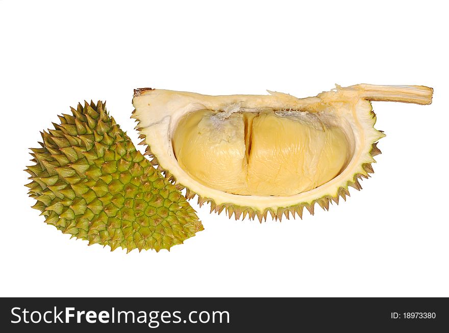 Tropical Fruit, Durian With Shell Removed Showing The Yellow Seeds