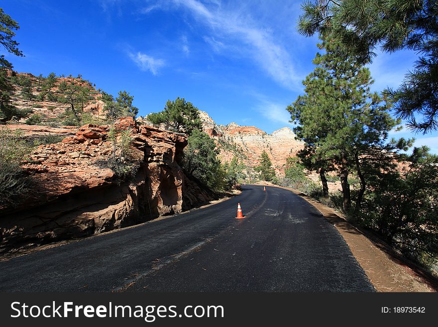 Road construction area in Zion National Park. Road construction area in Zion National Park
