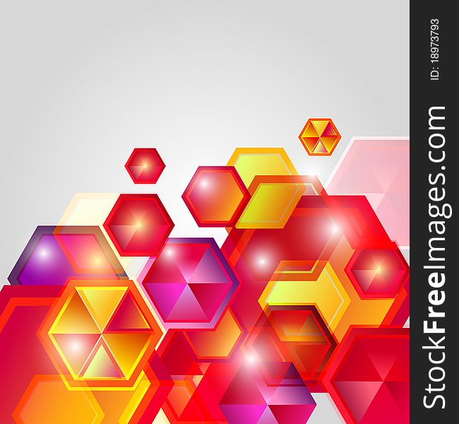 Bright red background with lighting hexagons. Bright red background with lighting hexagons