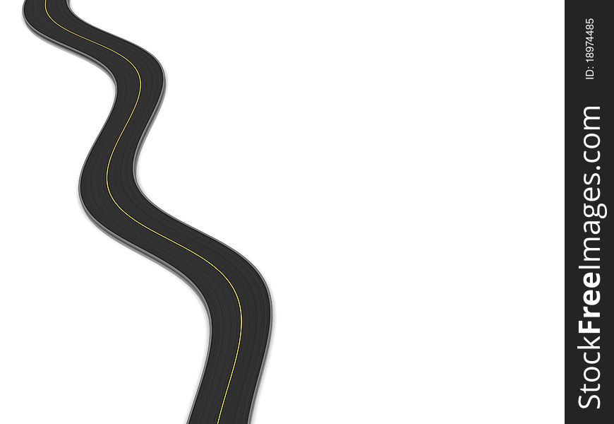 3d illustration of curved road at left side of white background