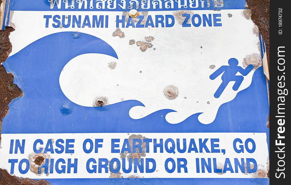 Old Tsunami Warning Sign.