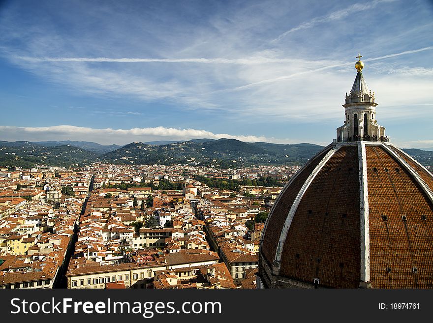 View of Florence the Dome of Cathedral from Giott's Tower. View of Florence the Dome of Cathedral from Giott's Tower