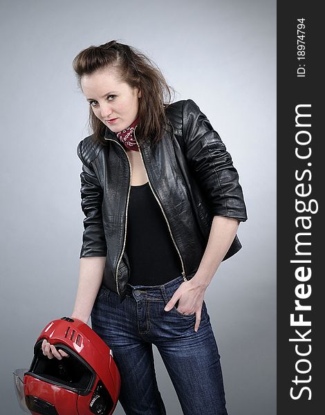 Motorcyclist Woman Posing
