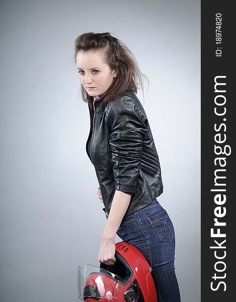 Motorcyclist Woman Posing