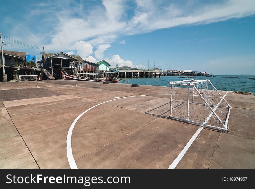 Wooden soccer field at  Panyee Island, thailand.