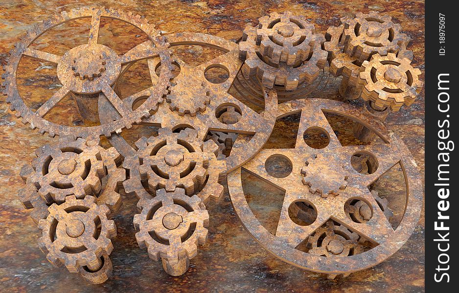Background from the mechanism of gears rusted from time