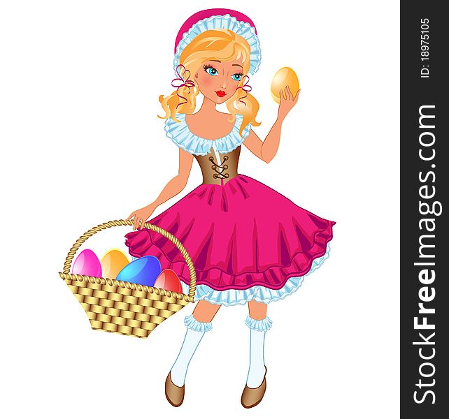 Isolated easter girl with basket. Isolated easter girl with basket