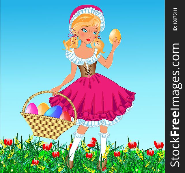 Girl With Eggs In Basket