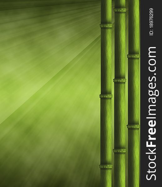 The green background with three stalks of bamboo. The green background with three stalks of bamboo