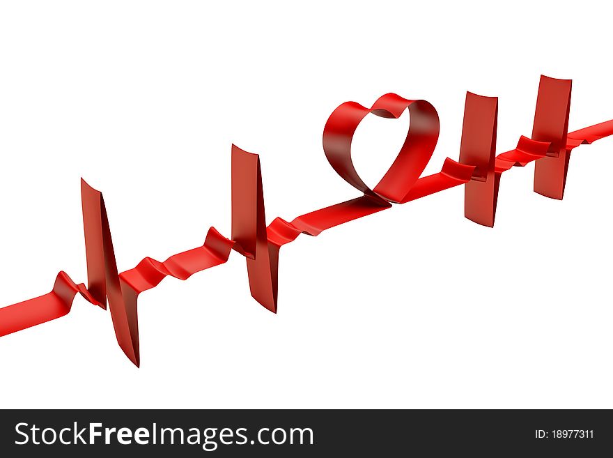 Very high resolution 3d rendering og an electrocardiogram made with a red ribbon.