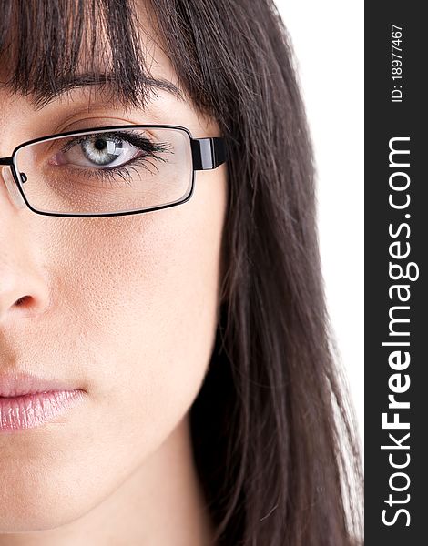 Close-up of a young woman with glasses