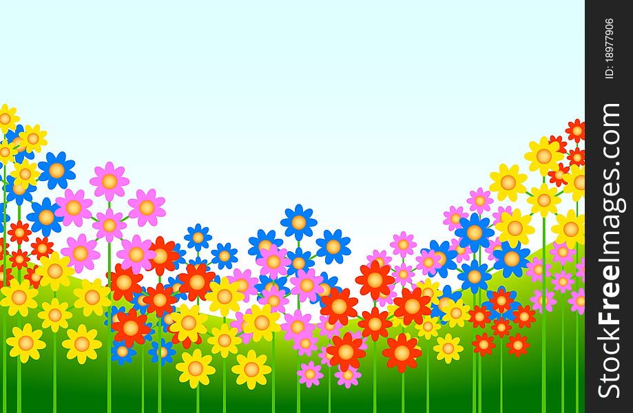 Colorful floral background with blue sky