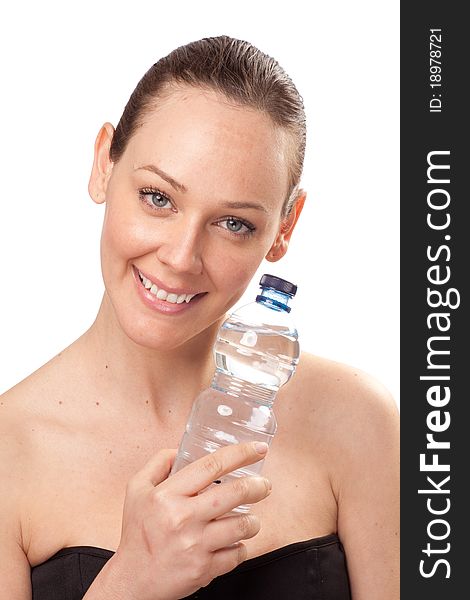 Attractive caucasian woman with bottle of water
