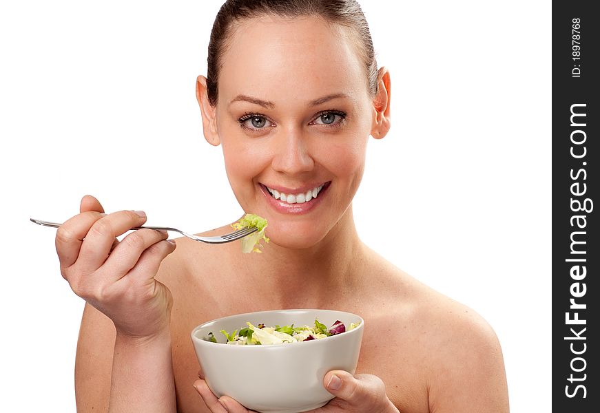 Beautiful Young Female Face With Fresh Salad