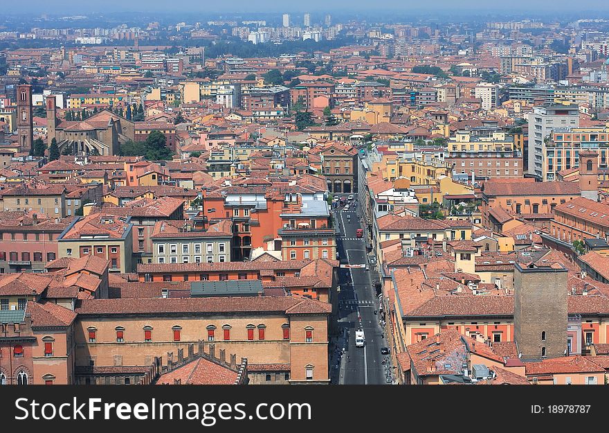 An overview of houses and buildings in an Bologna, Italy. An overview of houses and buildings in an Bologna, Italy.