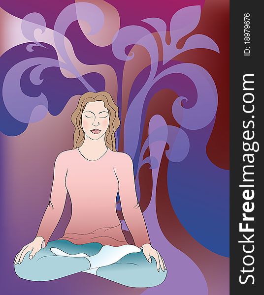 Abstract background with meditating girl
