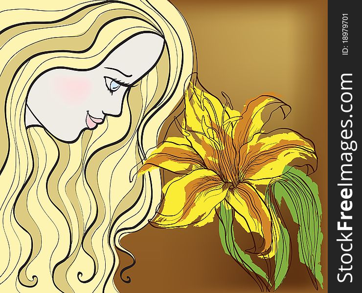 Blond girl with decorative lily. Blond girl with decorative lily