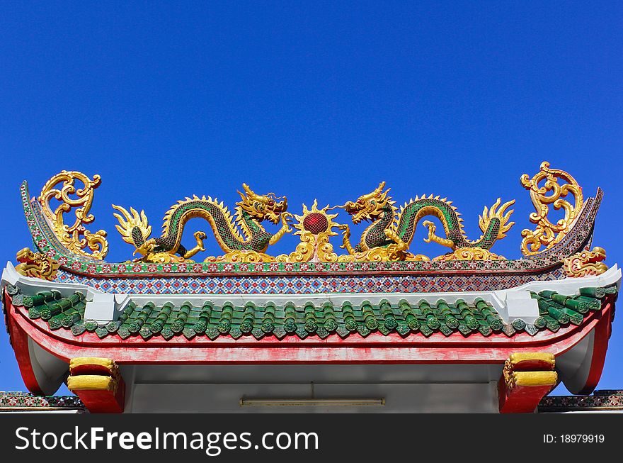 Twin dragon in temple with blue sky. Twin dragon in temple with blue sky