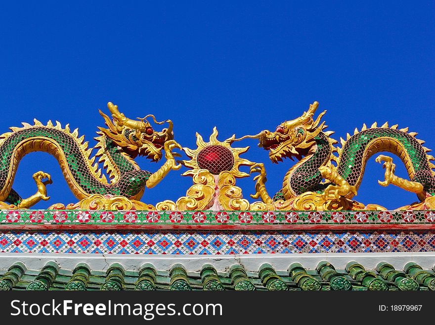 Twin dragon in temple with blue sky. Twin dragon in temple with blue sky