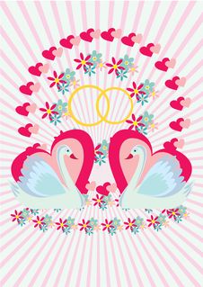 Greeting Card With Swans Royalty Free Stock Image