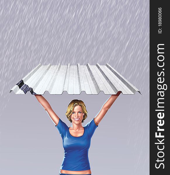 Steel aluminum shining aluminum and woman blonde sub rain
