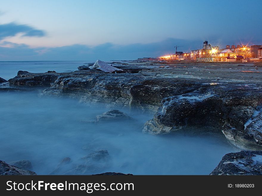 After sunset in Aktau, Caspian sea, Kazakhstan. After sunset in Aktau, Caspian sea, Kazakhstan