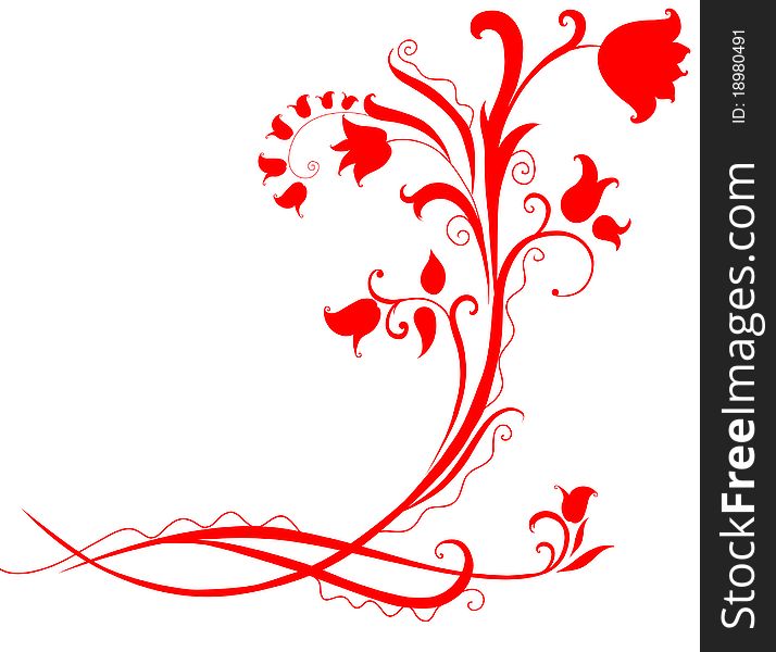 Red floral design on white background.