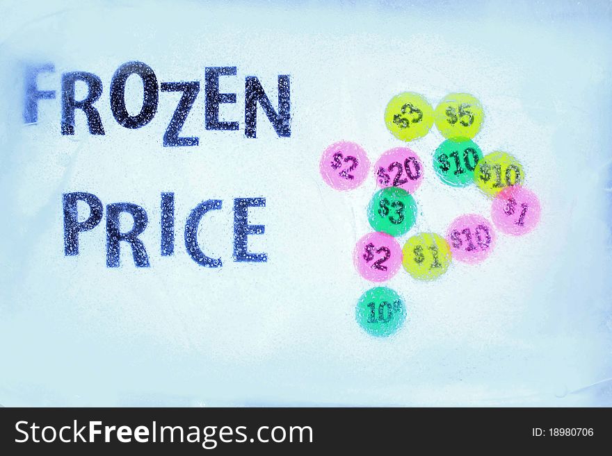 Frozen price in the ice on the white
