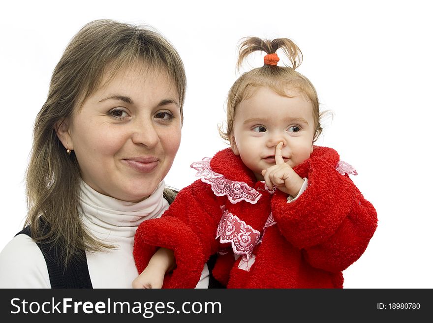 Mother and daughter. photo on a white background