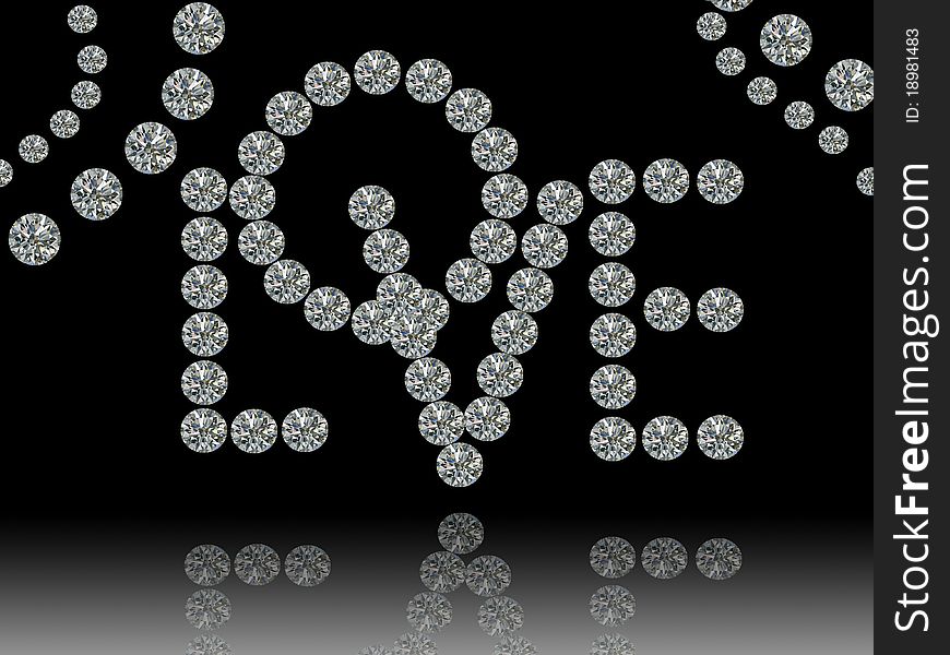 Love illustration with diamonds on black background