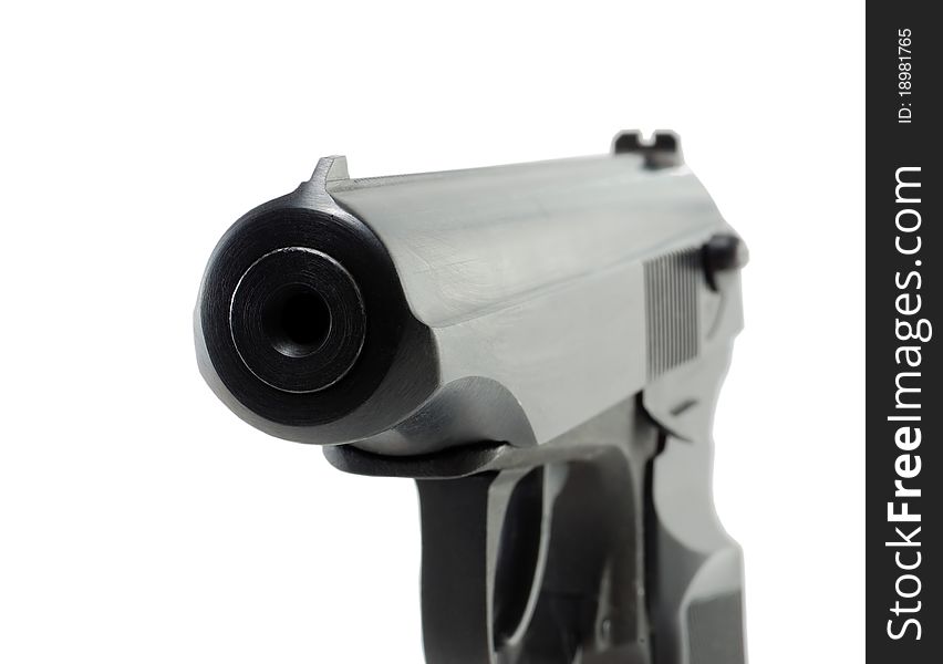 Black handgun isolated on white background. Black handgun isolated on white background