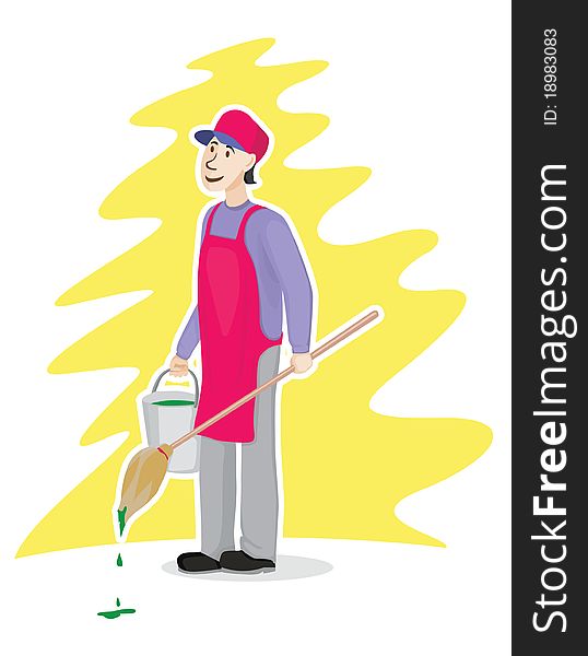 House painter with brush - illustration