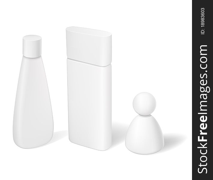 Vector illustration. Set of blank cosmetic tubes bottles and containers
