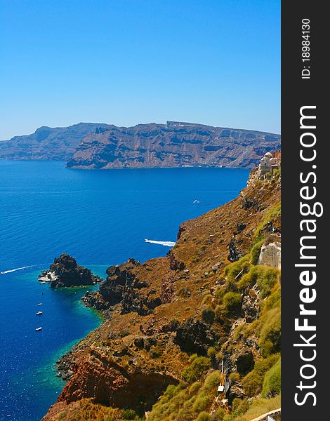 Harbor In Santorini With Yachts